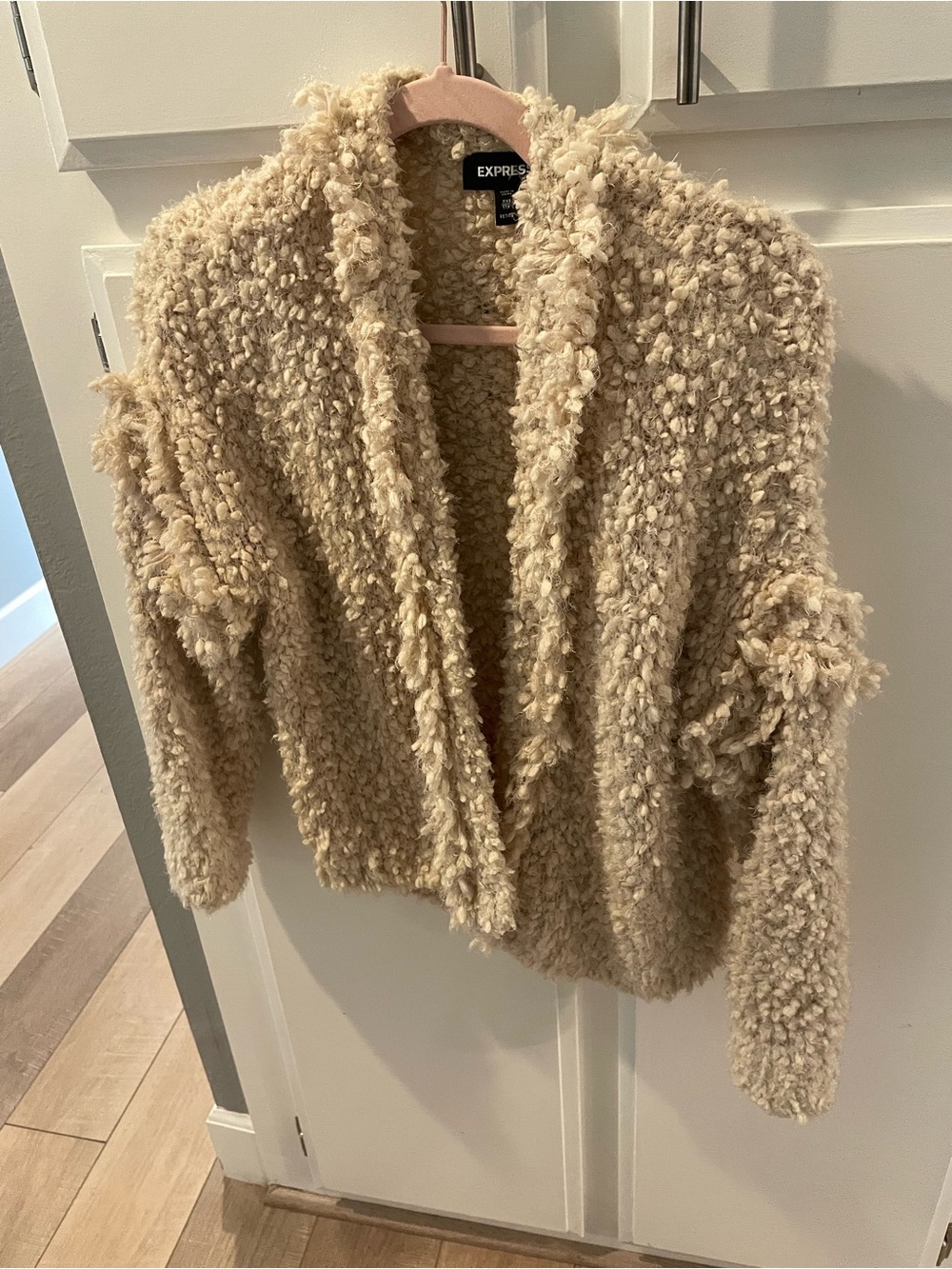 Express Woman’s Plush Bouclé Shag Cardigan - Cream, size XXS